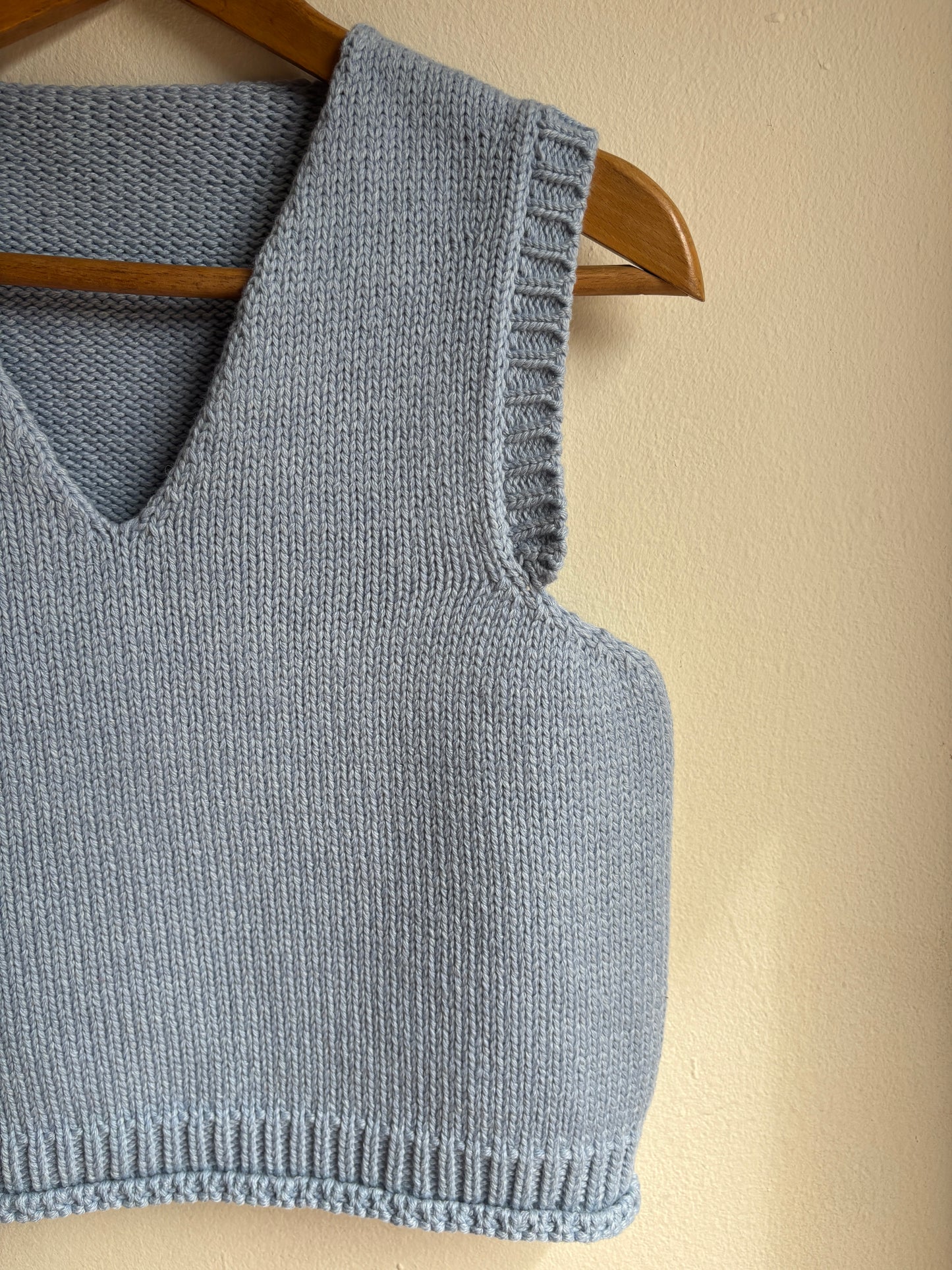 ORGANIC COTTON + MERINO V NECK VEST IN POWDER BLUE