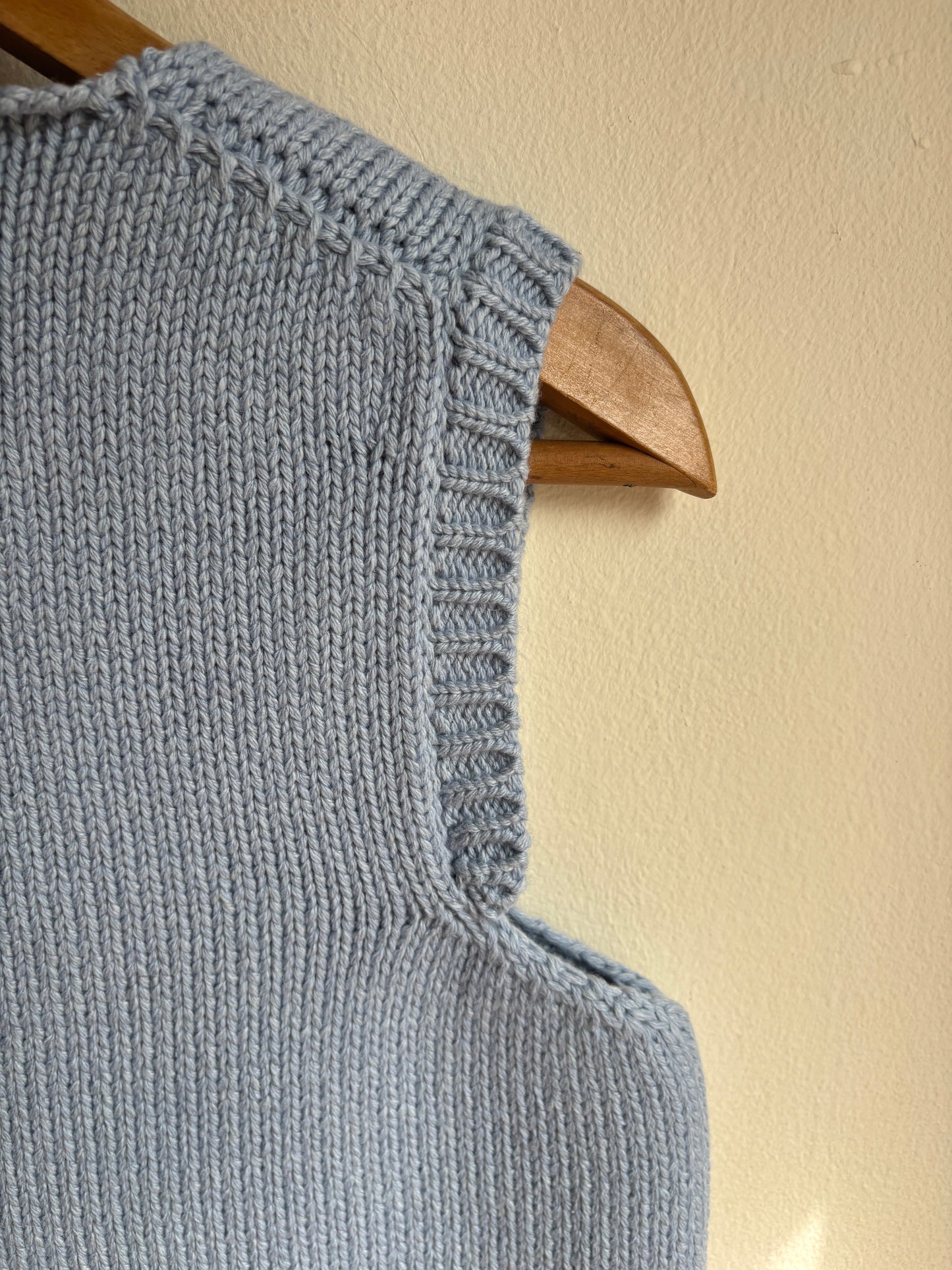 ORGANIC COTTON + MERINO V NECK VEST IN POWDER BLUE