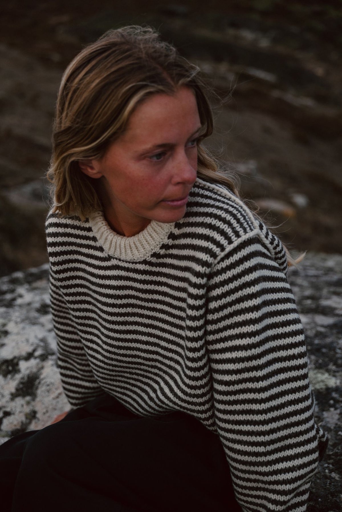 UNDYED BRITISH WOOL HUMBUG STRIPE CREW NECK JUMPER